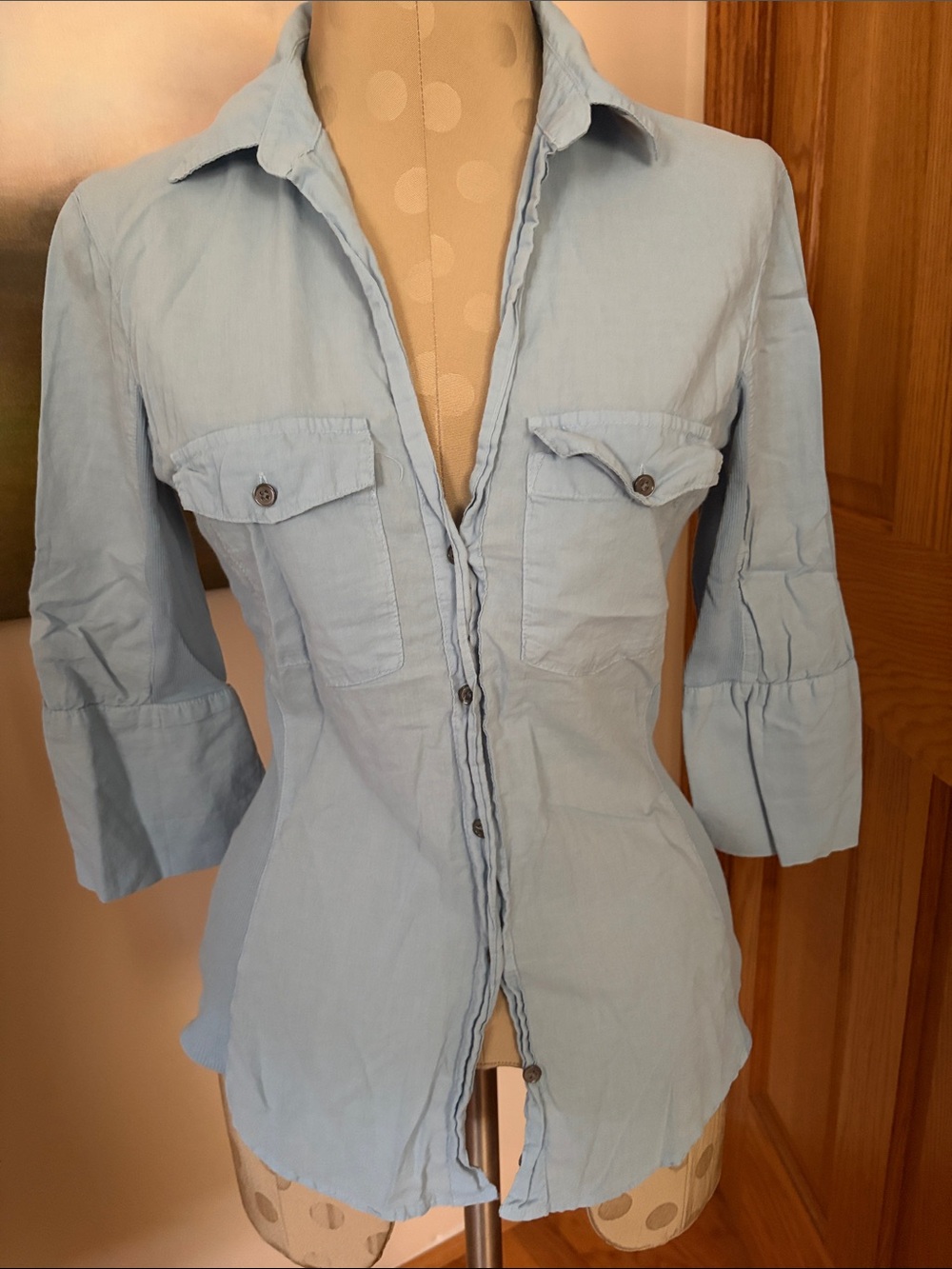 James Perse Pale Blue Button-Front Utility Shirt